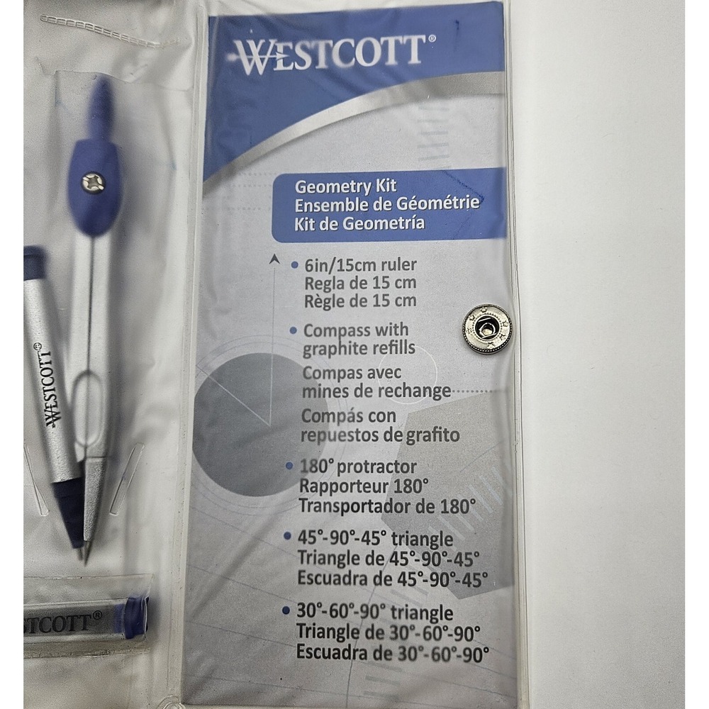 Westcott 14564 Geometry Set Kit Compass Protractor Triangles Ruler Storage Pouch - Picture 5 of 8